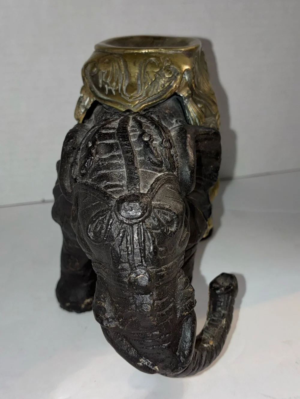Late 19th Century Indian Antique Bronze Elephant Statue Ornate Brass Saddle